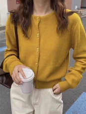 秋冬新款纯色针织单排扣开衫时尚百搭，女装针织衫/毛衣，冀清阳荣