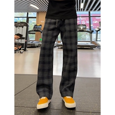 美式格子毛呢卫裤男加厚阔腿裤子cleanfit直筒休闲长裤LCK199-P48，男装休闲裤，星座1008