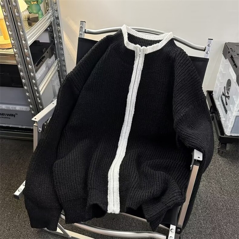 752-P50 韩毛衣2025春季新款版宽松毛衣开衫学院风双拉链头针织衫图片