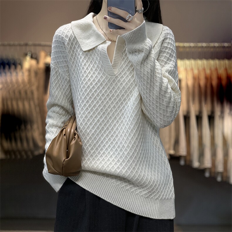 蓬松柔软亲肤舒适女士菱形绞花格套头羊毛衫,女装羊毛衫,温贝羊绒