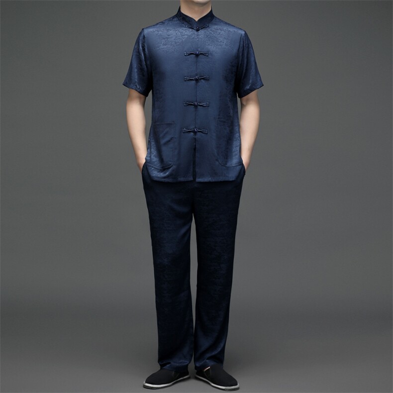 SQY2201男士春季两件套短袖套装中老年爸爸复古唐装风P120，男装民族服装，电商B360