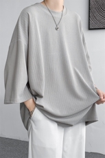 五分袖冰丝t恤男款短袖夏季薄款宽松重磅垂感中袖2025新款体恤衫，男装T恤，电商A059