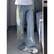 【现货】DA451-特批55春秋季新款潮牌小众藤条花卉刺绣牛仔裤男，男装牛仔裤，星座603-2
