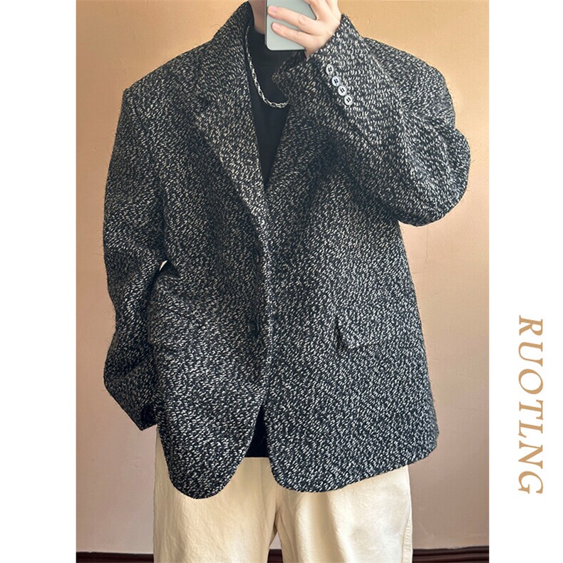 现货-秋冬潮牌羊毛呢垫肩西装外套男时尚呢子夹克-AJ23121-P155,男装毛呢大衣,电商A351