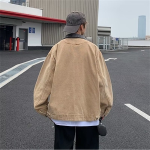 棕色牛仔外套男士韩版潮流高街帅气宽松2024秋冬ins外套W5893-P77图片