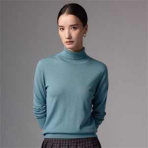 极简风高领精纺羊毛衫女薄款修身打底衫2025新款法式高端针织毛衣图片