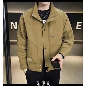 夹克外套男春秋季痞帅立领显瘦上衣男新款纯色休闲潮流LS0253 P66图片
