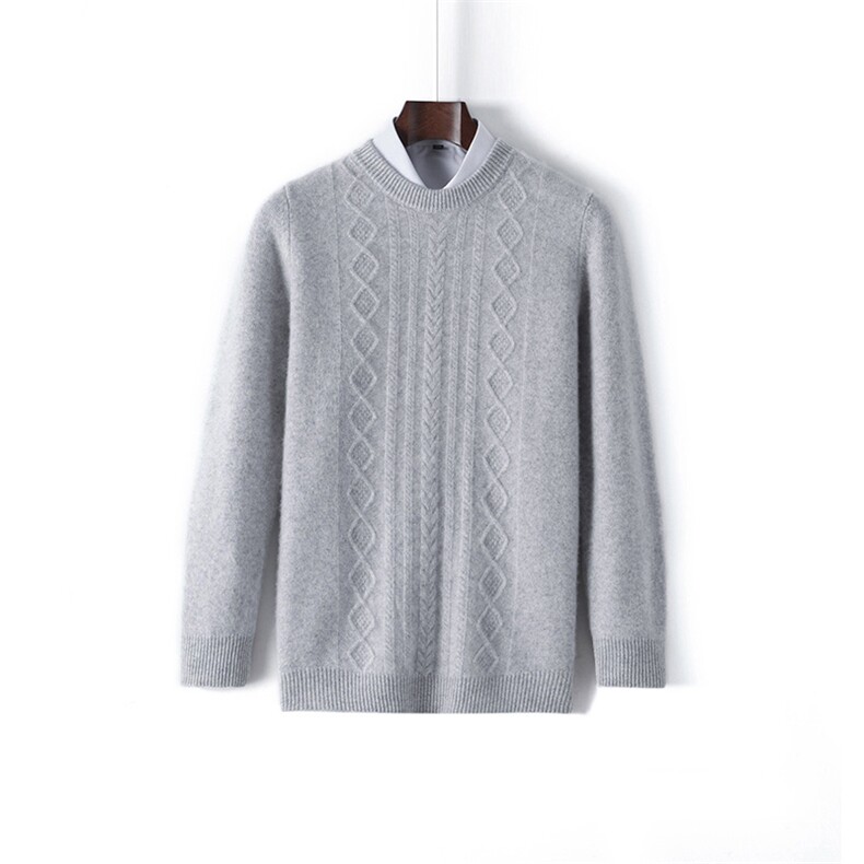 时尚男士圆领长袖花纹针织羊毛衫简约休闲百搭款舒适保暖，男装羊毛衫，雅邦羊绒