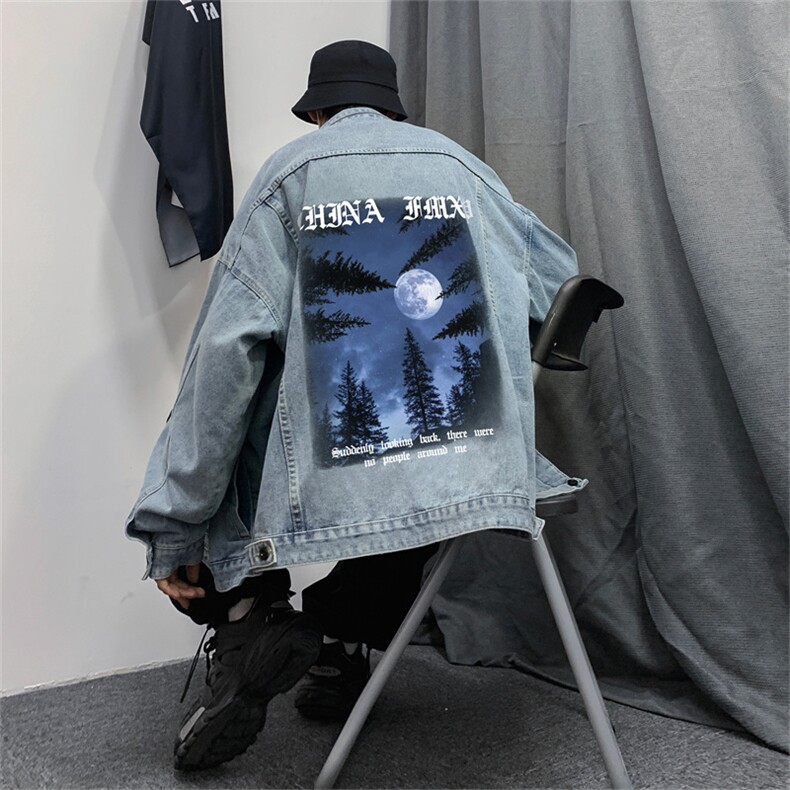 油画牛仔外套男春季美式高街痞帅炸街夹克宽松潮牌上衣JK1032-P68,男装工装外套,星座1103-3
