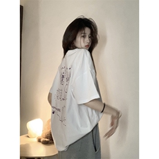 T0656-P25花灰色高级感潦草小狗简笔画纯棉卡通印花短袖男女款，男装T恤，星座617A-2