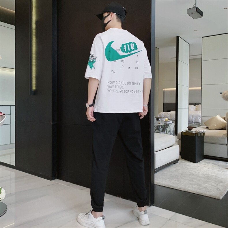 新款夏季短袖套装男休闲运动潮流男装青少年宽松T恤两件套F309P68,男装休闲套装,电商A086