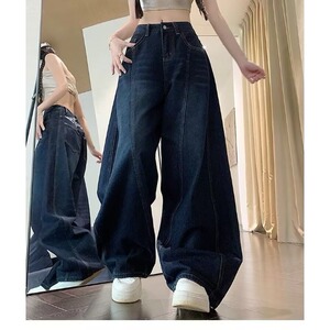 美式复古字母刺绣弯刀牛仔裤男女款夏季宽松休闲潮牌解构阔腿长裤图片