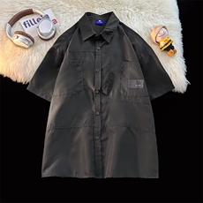 翻领短袖口袋衬衫男士潮牌夏季通勤工装风半截袖衬衣外套LS30P34，男装T恤，星座1013-5