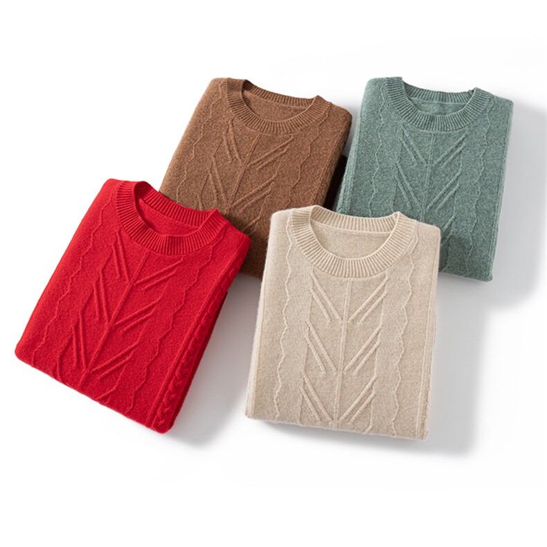 秋冬季35%羊绒65%羊毛休闲百搭7针麻花圆领羊绒衫,女装羊绒衫,广悦羊绒