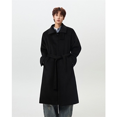 座山雕毛呢大衣韩版宽松中长款可拆卸毛领加棉呢子风衣-FY282P145，男装风衣，电商B289-1