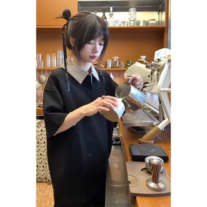 美式复古千鸟格拼接polo衫男女老钱风短袖t恤高级感打底LT055-P34图片