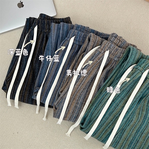 8XL-M特大码呢料加绒裤男新年裤条纹卫裤休闲基础款K948P60加绒70图片