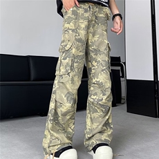 迷彩大口袋工装牛仔裤男士痞帅美式vibe宽松直筒阔腿休闲微喇叭裤，男装牛仔裤，星座410-6（原星座1304-1）