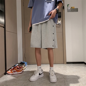 1008-1-6520-p25超火ins排扣裤网红休闲裤开叉高街五分裤短裤潮牌图片