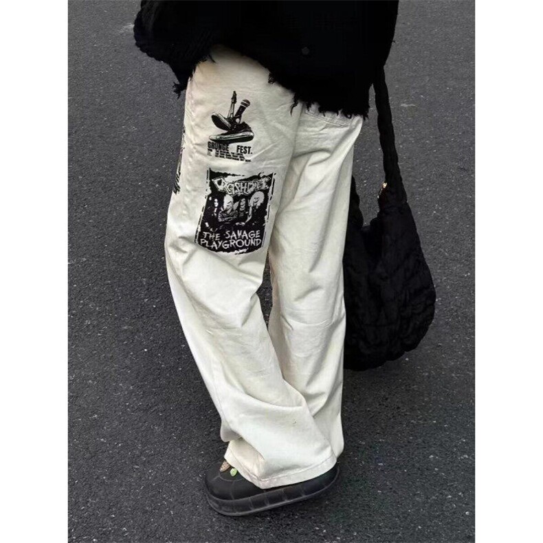 高街vibe风裤子男欧美痞帅涂鸦印花直筒休闲裤阔腿长裤NA303,男装休闲裤,星座1116A（原606A-3）