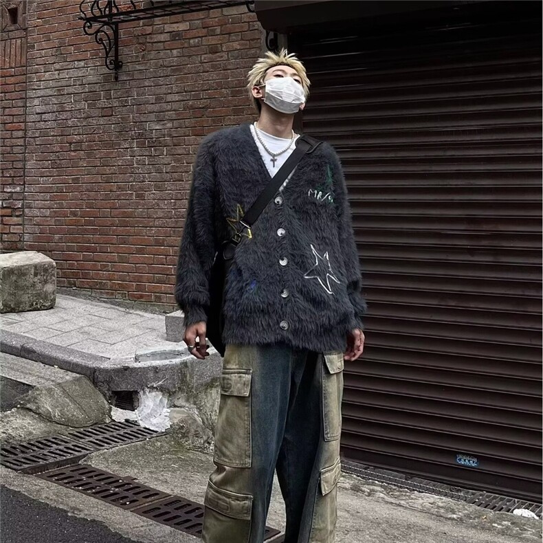 日系慵懒风男士开衫针织衫秋冬季新款潮流外套高级感宽松百搭毛衣,男装针织衫/毛衣,星座1210-1