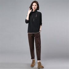 2021秋装新款韩版气质两件套高领打底衫加绒休闲裤潮，女装大码女装，奕阳依阁