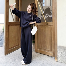 藏青色圆领卫衣套装女2025年秋季新款宽松慵懒风休闲阔腿裤两件套，女装套装/套裙，2C158