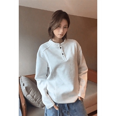 抖音得物品质美式高街重磅曼巴棉拼接cleanfit亨利领卫衣长袖T恤，男装T恤，电商A486-1