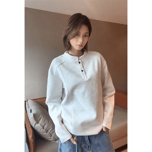 抖音得物品质美式高街重磅曼巴棉拼接cleanfit亨利领卫衣长袖T恤图片