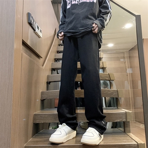 美式高街拉链开叉微辣喇黑色牛仔裤男裤子N0677-P45图片