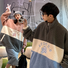 2025冬季新款原创港风撞色羊羔毛卫衣外套情侣男女夹克GJ28-P95，男装夹克，电商B277A（原A068）