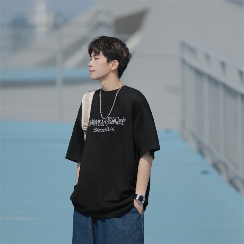 280克大码夏装新款港风宽松潮牌短袖麂皮绒短袖T恤226-3-6868-p35图片