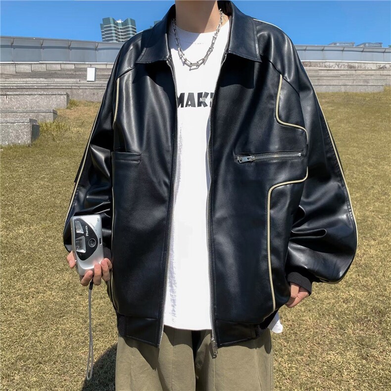 DJK8526-P58；美式复古机车皮衣飞行员夹克潮牌街头宽松pu皮上衣,男装夹克,星座603-2
