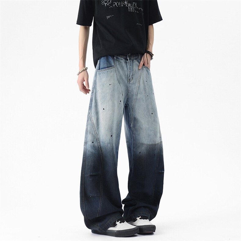 WD920-风格店数据渐变洗水弯刀牛仔裤(P65X98)2,男装牛仔裤,电商C315