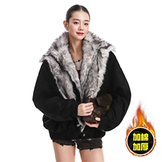 现货高品质美式高街重磅狼王座山雕毛毛领假两件棉衣加厚棉服外套，男装棉衣，电商A486