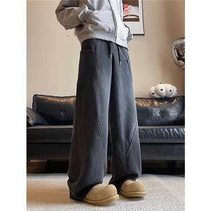 工装裤子男春秋季新款美式高街水洗做旧痞帅宽松直筒休闲长裤图片