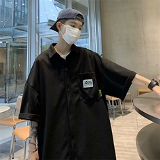 短袖衬衫男2024夏季港风日系潮流宽松休闲五分袖衬衣潮牌外套，男装衬衫，星座716-3