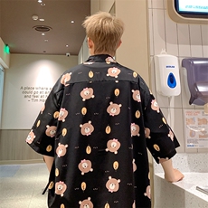 EQ409冰丝夏季短袖衬衫男士卡通海滩旅游情侣款衬衣P40，男装衬衫，电商C306-1