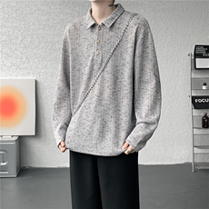 美式扎染翻领长袖T恤大码设计休闲内搭卫衣打底衫上衣p38，男装T恤，电商B319