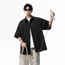 2025夏装短袖衬衫百搭透气男士衬衣纯色宽松C02-P38，男装衬衫，电商042