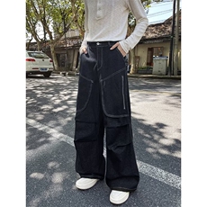 【008】多口袋工装牛仔裤男宽松休闲直筒阔腿裤A079-B385-P52，男装牛仔裤，电商A079