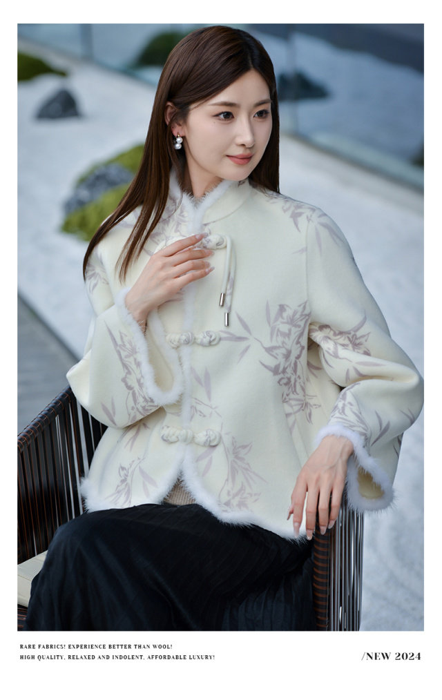 2025秋冬中式款设计印花款双面呢,女装毛呢外套,东正羊绒