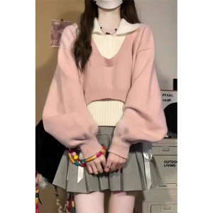 MM165-P68真两件套学院风毛衣女设计感别致减龄韩系针织衫