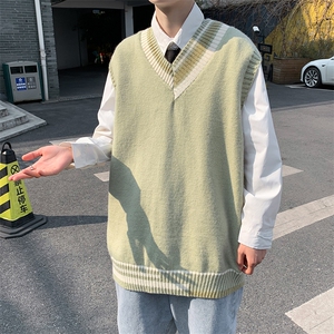 学院风V领毛衣男宽松休闲针织背心韩版潮流ins秋装马甲 W1557-P30图片