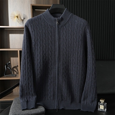 扭花半高领拉链男士秋冬季新款简约休闲羊绒开衫，男装羊绒开衫，台绒羊绒