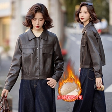 Bao皮衣外套女2025秋冬高级感复古休闲气质酷飒PU皮加绒夹克上衣，女装皮衣，美拉德工厂直营店