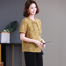 中式国风妈妈提花长袖上衣女春秋新款洋气高贵上衣中老年打底小衫，女装大码女装，妃曼