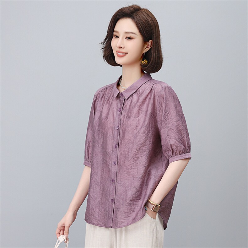 高端天丝短袖衬衫女夏季薄2025新款中年妈妈休闲气质百搭减龄上衣,女装衬衫,悦见她