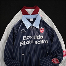 美式外套男女冬宽松休闲白色条纹棒球服情侣装翻领夹克W6273-P69，男装夹克，星座412-2