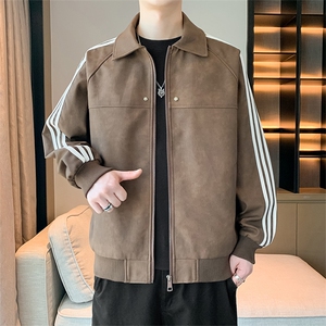 翻领晕染水洗皮衣夹克高级感工装外套JK06625-P80图片